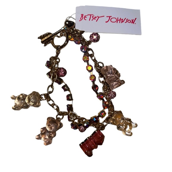 ✅NWT BETSEY Johnson charm bracelet gummy bears pink gold tone chain sparkly Pink - Picture 4 of 7